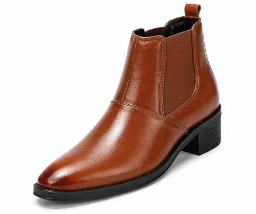 Image of Kraasa Men's Height Increasing Chelsea Boots | PU Leather Slip-On Ankle Boots | Comfortable Formal & Smart Casual Footwear