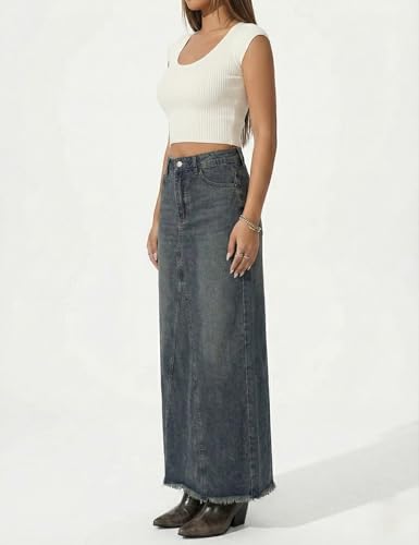 Image of ODDMONKEY Women High Waist Denim Skirt | Skirt for Women | Long Straight Fit Skirt |Long Skirt for Women