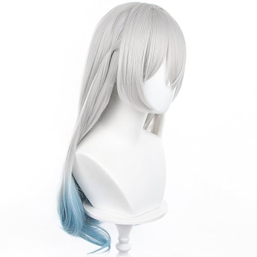 Image of Anime Gray Blue Wigs Women Long Wave Wig with Bangs Heat-Resistant Fiber Wig COS Game FireflyWigs Halloween,Christmas,Comic con,Game Show,Party