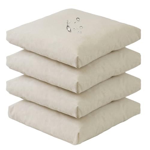 Viste tu hogar Pack 4 Cojines Silla 40x40 Cm, Tela Alta Densidad 220g, 70% Algodón 30% Poliéster, Impermeables, Resistentes UV Y Desgarro, Lazos De Sujeción,Beige,Fabricado En España