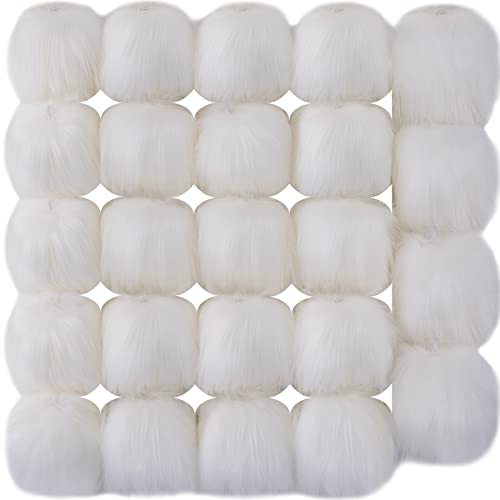 SIQUK 24 Piezas Pompones Artificial Piel Pompones de Piel Bola para Llaveros Bolsos, Blanco
