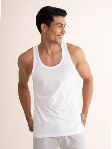 Image of DAMENSCH Neo-Cotton, Anti-Bacterial, Round Neck, Shape Retaining Vest, 100% Cotton Banyan for Men, Buttery Soft Inner Baniyan