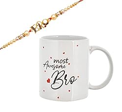 Pride Store Rakhi Rakhi for Brother Most Awesome Bro Printed Mug Gift Set of Mug 330ml Gift Best Rakhi Gift for Brother Rakhi for Brother (Most Awesome BRO-Mug-Rakhi-Card),Ceramic,White