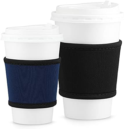 kwmobile Coffee Cup Sleeves (Set of 2) - Reusable Neoprene Insulated Holder for to Go Cups 6.8 to 23.7 oz (200 to 700 ml) - Black/Dark Blue