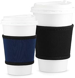 kwmobile Coffee Cup Sleeves (Set of 2) - Reusable Neoprene Insulated Holder for to Go Cups 6.8 to 23.7 oz (200 to 700 ml) - Black/Dark Blue