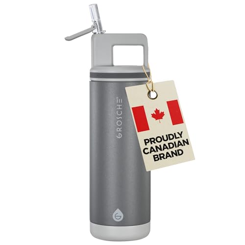 GROSCHE Alpine Flip 'N Sip Steel Water Bottle with Straw, Steel Gray, 20 oz
