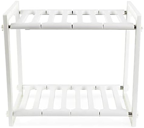 Beldray LA085153EU7 Under Sink Storage Rack, 2 Tiers with Adjustable and Expandable Shelves, Cupboard Organiser for Kitchens and Bathrooms, White