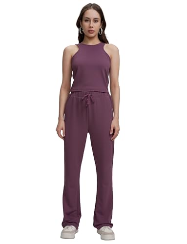 Image of Tokyo Talkies Women's Co-ord Set | Sleeveless Crop Top & Drawstring Trousers | Perfect for Casual Outings & Vacations