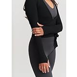 BABWWNIX Y2k Ballet Pilates Wrap Top for Women Long Sleeve Deep V Neck Tie Front Workout Yoga T Shirt Blouses Sports Tops (C-Black, S) - Image 5