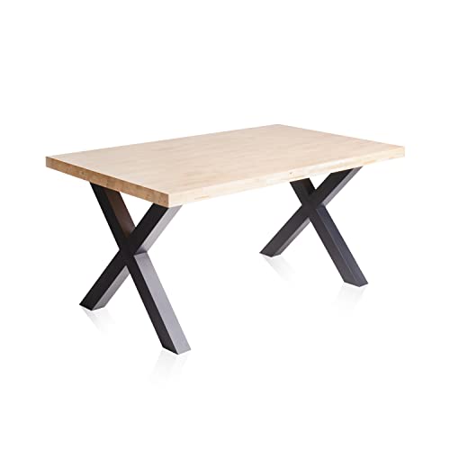 X-Loft, Mesa de Comedor, Mesa de Salon, Acabado en Roble Salvaje y Patas Metalicas Negro, Medidas: 160 cm (Largo) x 90 cm (Ancho) x 76 cm (Alto)