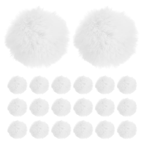 M METERXITY 20-Pack Faux Fur Pom Poms, 2 Inch/ 5 cm Soft Fluffy Pompoms Balls Faux Rabbit Fur with Elastic Loop for Hats/Bags/Keychains/Knitting Accessories/DIY Crafts [White]