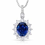 StiloVero Princess Diana Necklace, 3.75 ct Lab Grown Blue Sapphire Pendant for Women, Halo Sapphire Necklace in Rhodium Plated 925 Sterling Silver, Royal Blue Jewelry, Anniversary Birthday Gift for Her
