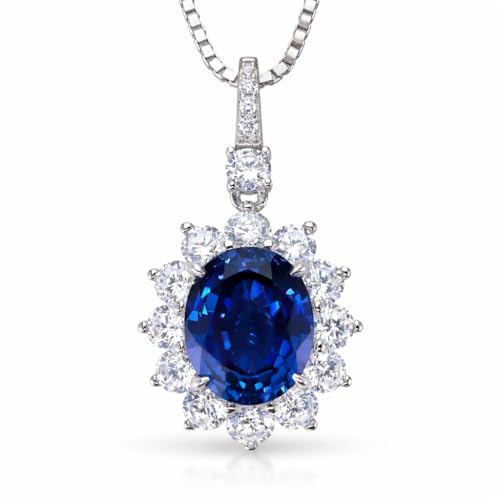 StiloVero Princess Diana Necklace, 3.75 ct Lab Grown Blue Sapphire Pendant for Women, Halo Sapphire Necklace in Rhodium Plated 925 Sterling Silver, Royal Blue Jewelry, Anniversary Birthday Gift for Her