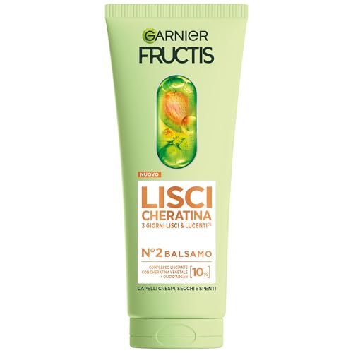 Garnier Fructis Balsamo, Per Capelli Lisci e Lucenti a Lungo, Effetto Anti-Crespo, Trattamento Lisciante alla Cheratina Vegetale e Olio di Argan, Lisci Cheratina, 200 ml