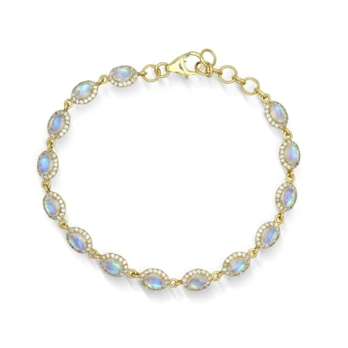 Bracelet rivière en argent plaqué or et pierre de lune ovale raffiné