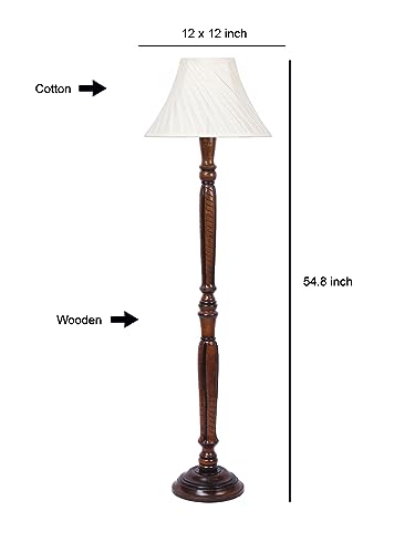 Image of Devansh Cross Pleated Off-White Cotton Wooden Floor Lamp -32