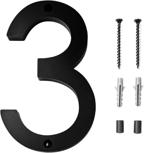 Número de casa moderno cepillado 6 pulgadas para Casa en Negro Placa Flotante de Número de Casa Números de puerta Modernos Números de puerta Modernos Números de Dirección de casa de calle，numero 3