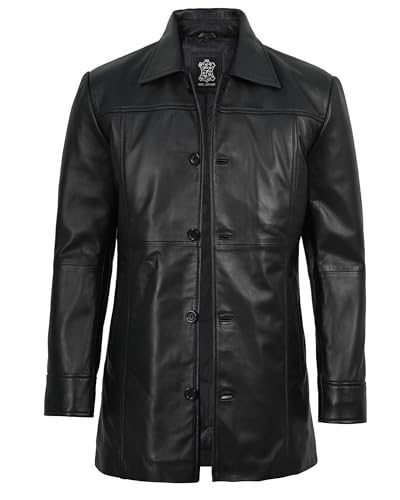Image of Decrum Car Coat Style Mens Leather Jacket - Real Lambskin Long Leather Jackets for Men