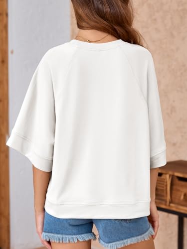 Image of Tankaneo Womens Oversized Half Sleeve T-Shirts Crew Neck Boxy Basic Tees Tops Summer Casual Loose Fit Tunic Shirts