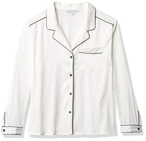 Cupcakes And Cashmere Women's Hudson Satin Jacquard Blouse With Black Piping, Ivory, Medium #TOP2