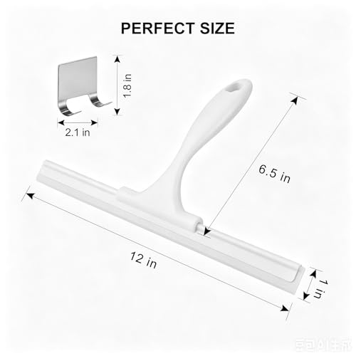 Image of SetSail Squeegee for Shower Glass Door, 12 Inches, White | All-Purpose Squeegee for Shower Glass Door Stainless Steel Window Squeegee with Hook for Car Windshield