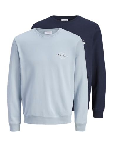 JACK & JONES Sweat Crew Neck 2pk Jjbrandon Lot de 2 Sweatshirts à col Rond MP, Bleu céleste Homme