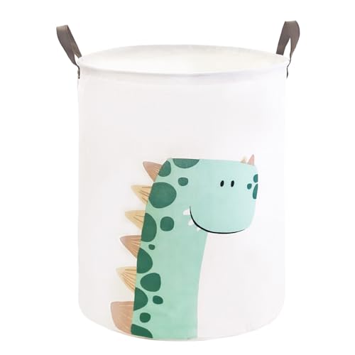 Mziart Kids Laundry Basket for Girls Boys, Cute Baby Laundry Hamper Waterproof Collapsible Large Storage Basket Nursery Toy Bin Home Decor Gift Baskets for Bathroom Bedroom 19.7 Inch (Green Dinosaur)
