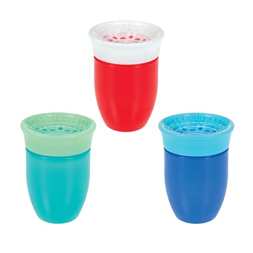 Image of Nuby Wonder Cup - Spill-Proof Toddler Sippy Cups - (3 Pack) 7 oz - Sip from All Sides - Leak Resistant - Spoutless Transition Cup - Green/Red/Blue