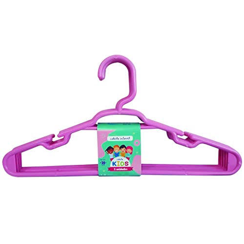 Kit 10 Cabides Infantil Plástico Reforçado 28x14cm Rosa Trioplast