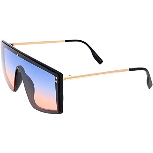zeroUV - Sleek Oversized Two-Tone Square Shield Sunglasses D2703