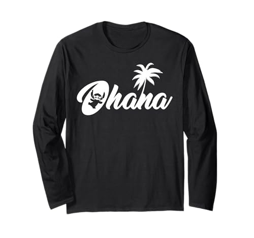T-shirt Stitch Ohana Disney à manches longues en coton noir pour fan