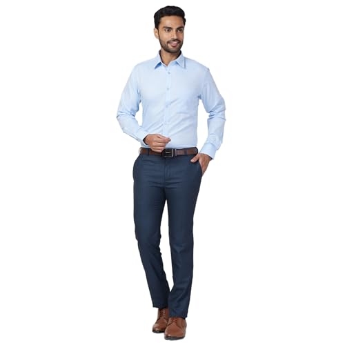 Image of Raymond Men Cotton Slim Fit Structure Pattern Semi Cut Away Collar Formal Shirt