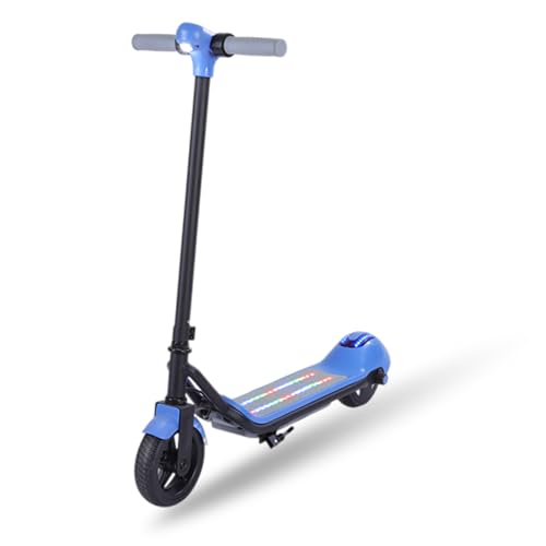 Patinete eléctrico para niños de 8 a 12 años, motor de 130 W, acelerador de mano, velocidades de 5/7/10 MPH, nivel de batería LED y luces coloridas, ligero y plegable, alcance de hasta 40 minutos