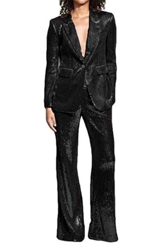 Womens Sequins Suits Set Blazer Ladies Wedding Tuxedos Slim Fit Blazer Pants Party Wear Suits