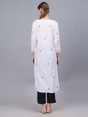 Image of Seva Chikan Hand Embroidered Lucknowi Chikankari Cotton Straight Kurta for Women SCL4567