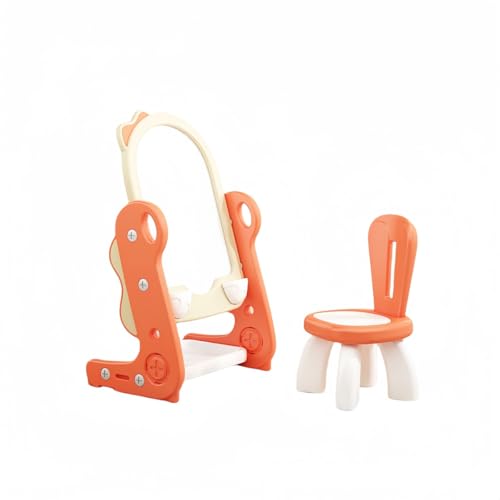 fancyflyホワイトボード 黒板 お絵描きおえかきボード 子供用 高さ調節可能 大画面 筆記ボード 黒板 製図板 磁気筆書板 絵 ブラケットイーゼル 知育玩具 子供 誕生日 プレゼント (パネル+椅子です,オレンジ色です)