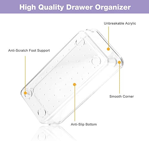 Image of Clear Plastic Drawer Organizers Set, 3-Size Versatile Bathroom and Vanity Drawer Organizer Trays, Storage Bins for Makeup, Bedroom, Kitchen Gadgets Utensils and Office (7 PC SET)
