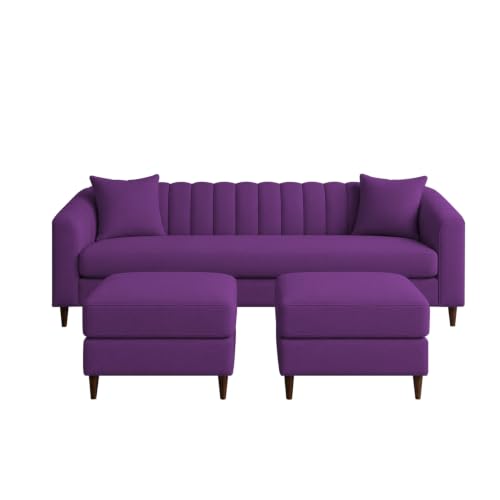 Image of Doraldo 3 Seater Sofa Set with 2 Ottoman for Living Room (Purple) Premium Fabric Sofa