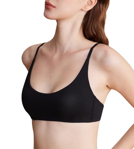 Zoe Jacobs Organic Cotton Bra for Women No Underwire T-Shirt Sleep Bra Wireless Padded Bra for Small Breasted Women Black