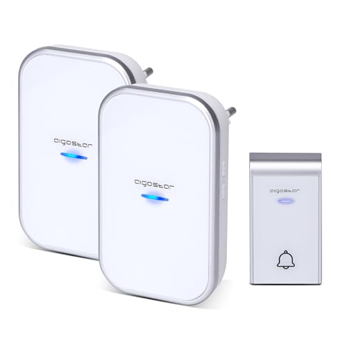 Aigostar Ring AC - Timbre inalámbrico, Timbre de Puerta con Indicadores LED, Resistente al Agua, 36 Melodías, 3 Niveles de Volumen, Timbre para Ancianos, Casa, Oficina (2 Receptor y 1 Transmisor)