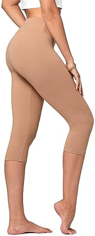 Khaki Premium Buttery Soft High Waisted Capri Leggings for Women - 3" Wide Band - Workout Leggings for Women Tummy Control - One Size Plus - SOL01P-3-Capri-Khaki