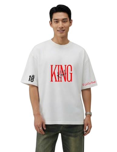 Image of King Energy Oversized Cricket Inspired T-Shirt for Men | 240 GSM Premium Cotton | Match Day Streetwear Tee | Relaxed Loose Fit
