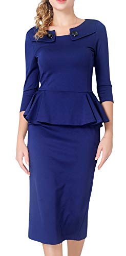 Marycrafts Women's Work Office Business Midi Dress Peplum Tea Dresses 10 Dark Blue