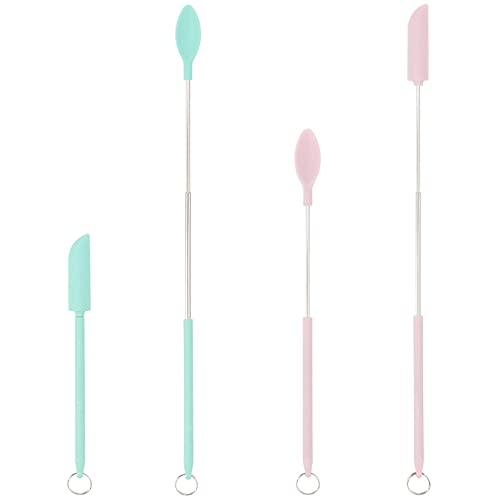 4Pcs Mini Silicone Telescopic Spatula And Scooping Spoon, Heat-Resistant Household Cooking Small Silicone Spatula Set With Hanging Buckle, Makeup Spatula For Kitchen And Beauty, Handle Adjustable #TOP7