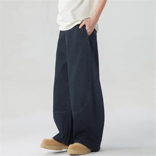 Men’S Wide Leg High Street Denim Jeans with Zipper Fly Mid Waist Light Wash Baggy Pants3