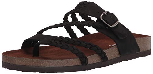 White Mountain Shoes Hayleigh Women s Flat Sandal, Black Nubuck, 7 M