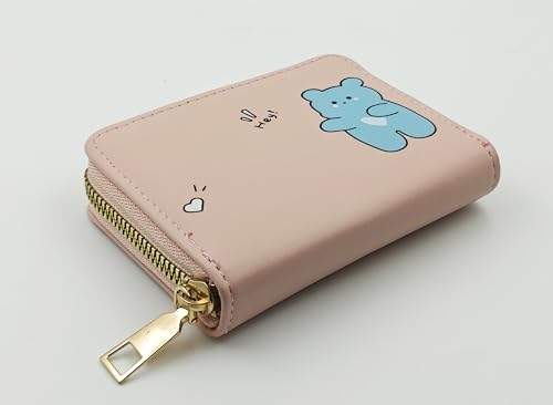 Image of Women Small Wallet Wallets for Girls Credit Card Holder Coin Purse Zipper Small Secure Card Case Cute Wallets Mini Wallets for Women (Pink Bear)