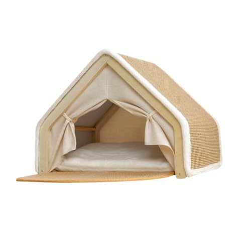 VZX猫ベッド爪四季に共通半密閉通気性大容量クッション付き無垢材フレーム頑丈で耐久性のあるストレス緩和組み立て簡単ペットテント小型犬多猫家庭用 (MZP 005プラスサイズ)