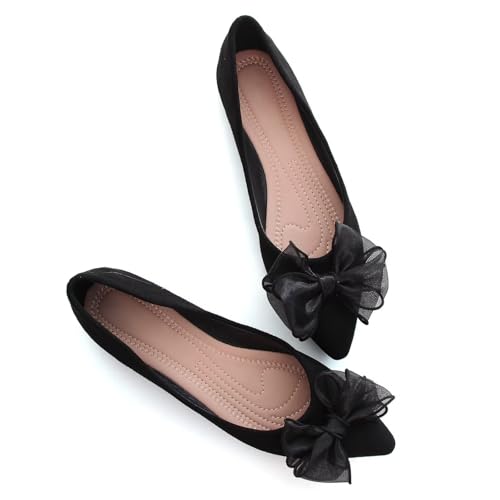 Image of SAILING LU Womens Bowknot Ballet Flats Pointy Toe Suede