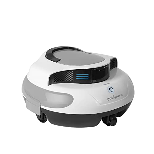 POOLPURE Poolroboter Hält 120 Minuten, Selbstparken, Doppel-Motor, IPX8 Wasserdicht, LED-Anzeigen, Kabelloser Poolroboter mit Batterie, Ideal für Oberirdische/Eingebaute Flache Pools bis zu 90 m²